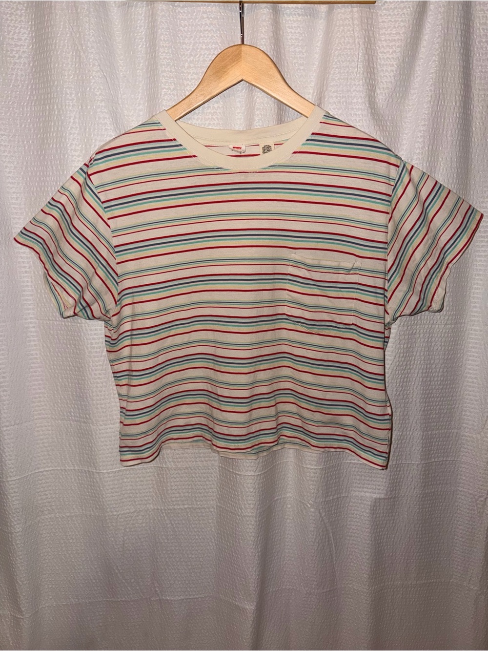 Levi's Striped Crewneck Pocket Tee White Multicolor Ladies Large Great Condition